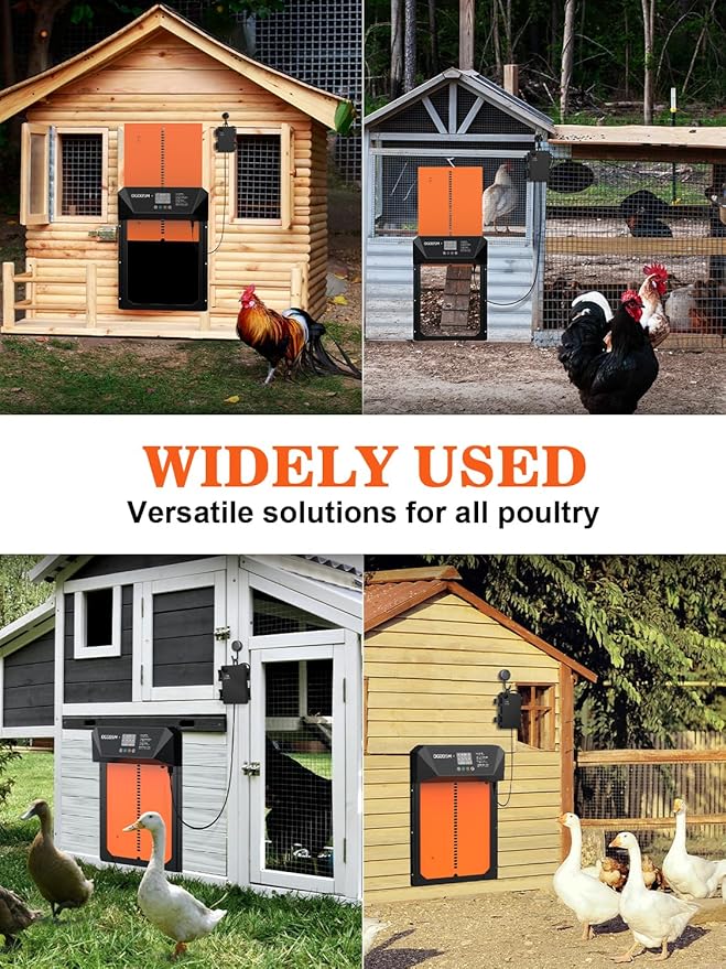 Automatic Chicken Coop Door, Aluminum Automatic Chicken Door with Anti-Pinch Feature, Timer and LCD Display (New-Orange)