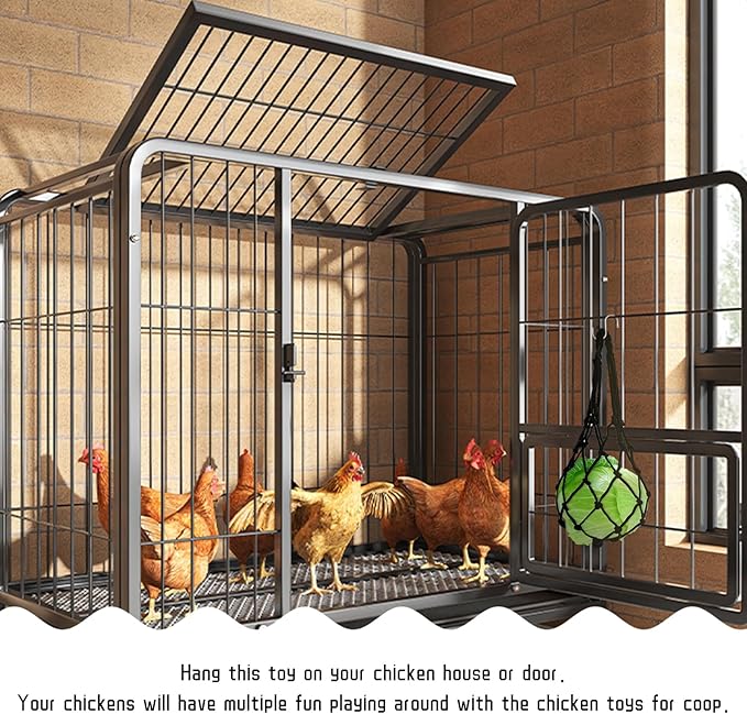 2PCS Chicken Feeding Toys Set, Chicken Hanging Feeder Toy Hanging Fruit Fork & Mesh Bag, Keeps Food Clean and Dry (A,Mesh+Fork)
