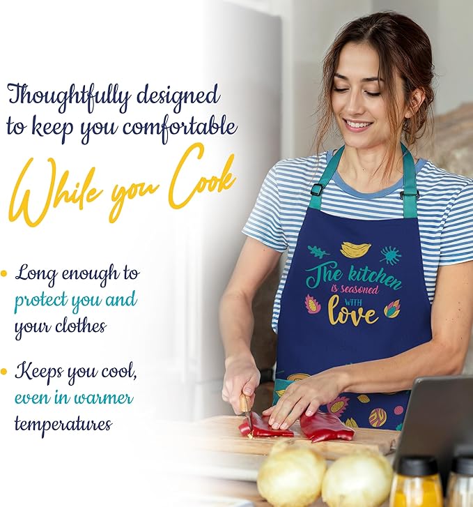 Waterproof Apron for Adults – Adjustable Fit with Deep Pockets, Stylish Cooking & Baking Apron for Women & Men