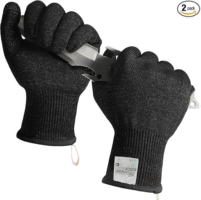 Schwer 2 Pairs ANSI A7 Cut Resistant Gloves, Mandoline Glove for Kitchen, Breathable & Comfortable, Food Grade Cutting Gloves for Meat Cutting, Fish Processing, Carving, and Shelling, PR1509, S