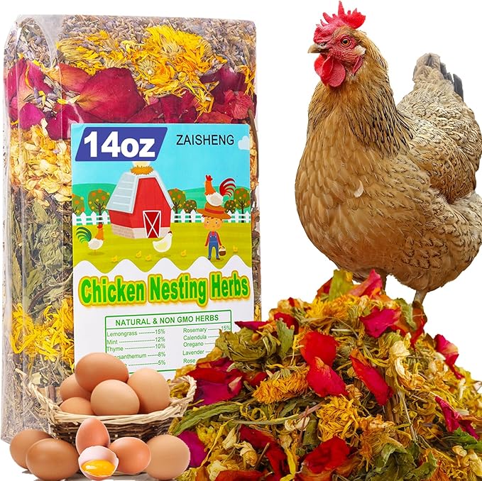 14 oz Chicken Nesting Herbs – 10 Natural Dried Blend, Lavender Rose Mint Mix, Helps Reduce Odors and Freshen Coop Naturally, Relaxing & Calming Herbs for Happy Hens