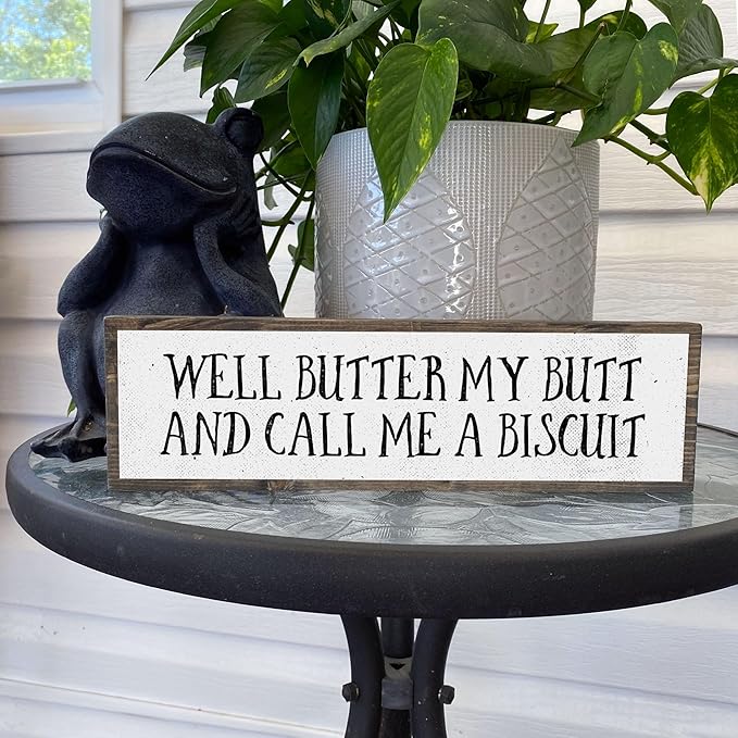 Wood & Metal Southern Sign – Weatherproof Indoor Outdoor Wall Decor – Rustic Charm with "Well Butter My Butt And Call Me A Biscuit" – Gift-Wrapped & Ready to Give