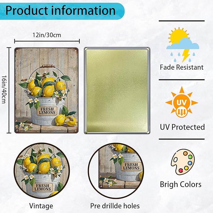 Funny Welcome Lemon Tin Sign 12x16 Inch Yellow Lemon Home Sweet Home Lemon Outdoor Street Metal Tin Tin Sign Home Kitchen Garden Restaurant Man Cave Wall Decor