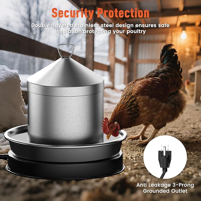 Chicken Water Heater for Winter, 110W Heated Poultry Waterer Base with Thermostat, 11 Inch Poultry Winter Deicer Heated Base with 9.8ft Power Cord(Black)