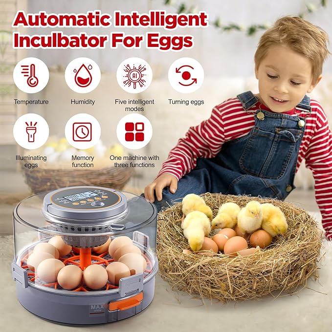Chicken Egg Incubator 12-40 Eggs - Automatic 760° Egg Turner with Digital Display, Auto Temperature Humidity Control for Hatching Chicken Duck Quail Eggs, High Hatch Rate Poultry Incubator
