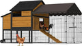 Large Chicken Coop for 4-6 Chickens,Mobile Combination of Metal and Wood Hen House Poultry Cage with Metal Run, Nesting Box,Waterproof Rain Cover Duck Coop