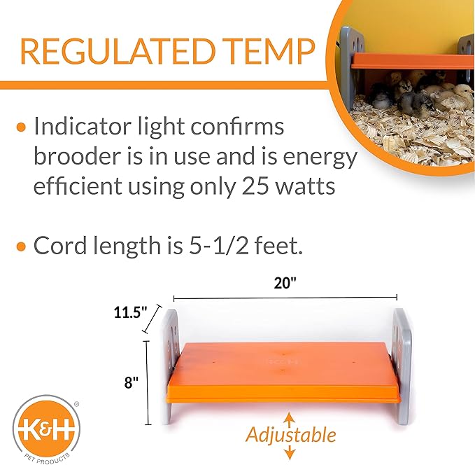 K&H Pet Products Chicken Brooder Heater for Chicks Ducklings, Adjustable Heating Plate for Brooder Boxes, Warms up to 30 Chicks, Chicken Coop Poultry Heating with Safety Light, Large 40 Watts