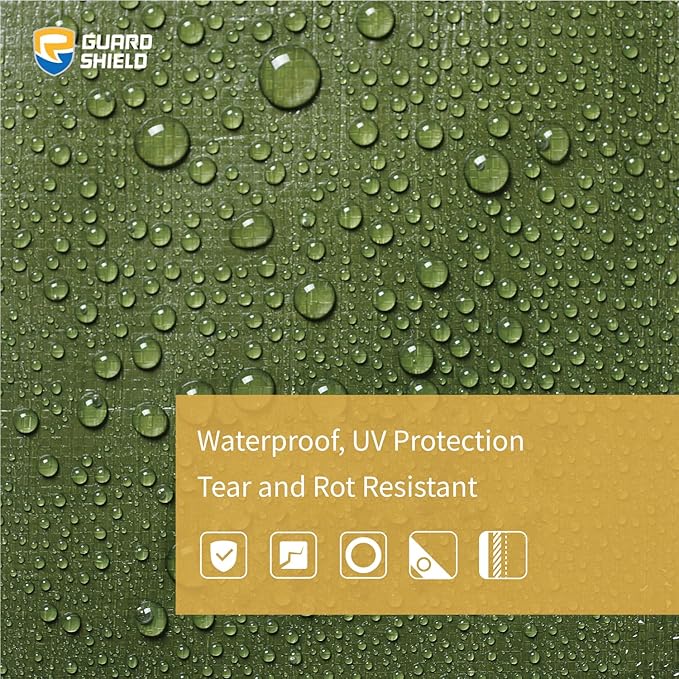 GUARD SHIELD Green Tarps Heavy Duty Plus+ Waterproof 8x10 Feet, 12mil Large Tarp with Reinforced Grommets, Outdoor Cover for Roof, Car, Boat, Truck and Ground Pool