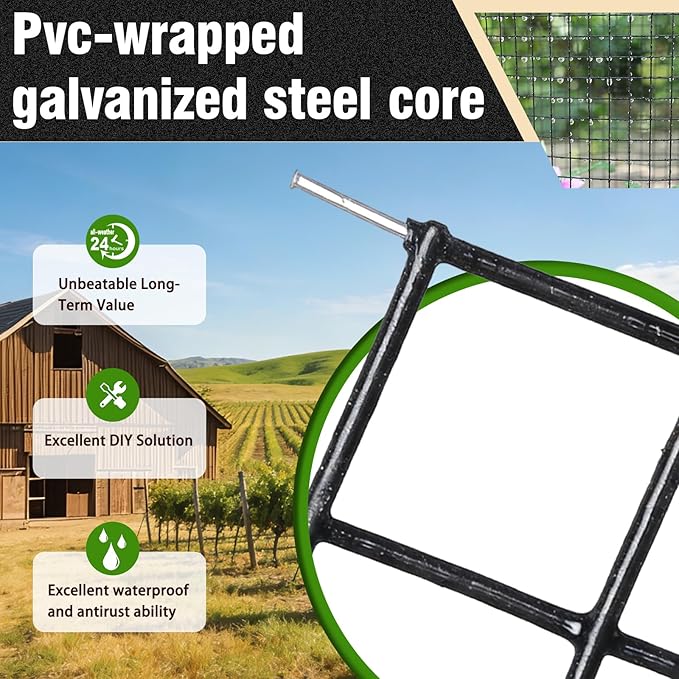 Black Hardware Cloth 1/2in 48inx100ft, Chicken Wire Fencing, PVC Coated Metal Welded Wire Mesh Roll, for Rabbit Snake Groundhog Gopher Netting Cage Vegetable Garden Fence Animal Barrier