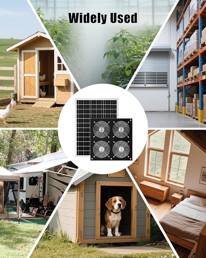 Solar Exhaust Fan for Chicken Coop with 25W Solar Panel & 4-Pack High-Speed Brushless DC Fans, Solar Powerd Shed Ventilation Fan for Chicken Coops, Greenhouses, Sheds, Pet Houses