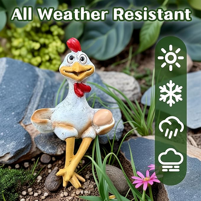 Funny Chicken Decor Sculpture - Sitting Cartoon Chicken Statues for Garden Backyard Resin Chicken Figurine for Fence Yard Home Patio Office Cute Animal Statues for Farmhouse Tabletop Decor