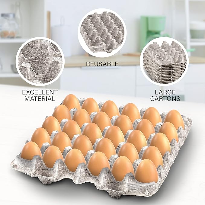 MT Products Pulp Fiber Egg Flat Cartons Holds 30 Eggs - Egg Crate for Chicken Farm (Pack of 15) - Made in the USA