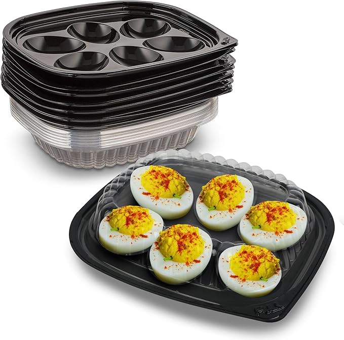 MT Products Clear Deviled Egg Containers Holds 6 Eggs 6.5" x 5.63" x 1.19" - Durable Egg Platter Tray (Pack of 12) - Made in the USA