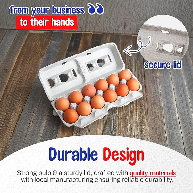 MT Products Custom Printed Egg Cartons Hold Twelve Eggs - Natural Pulp Personalized Egg Container (Pack of 25) - Made in USA