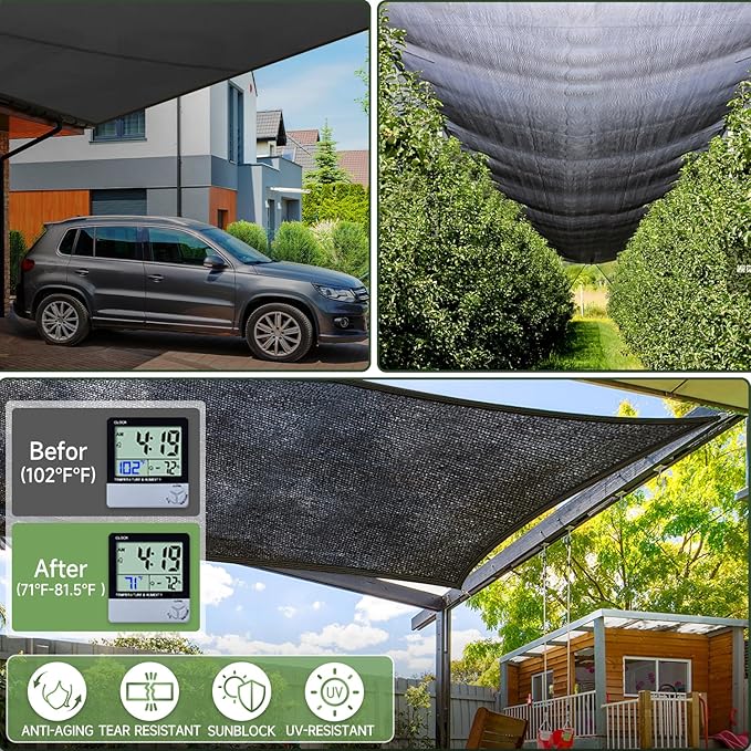 FOTMISHU 70% Shade Cloth 6.5ftx10ft Anti-Aging Sun Mesh UV Resistant Net, Sunblock Garden Tarp for Plant Cover, Greenhouse, Barn or Kennel, Flowers, Plants