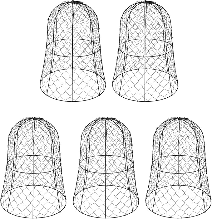 YIYIBYUS Garden Chicken Wire Cloche, 12.99" Diameter x 15.75" Height Plant Protective Covers Metal Cage Plant Protector Cover for Gardens, Parks, Yards, Balconies, Farms (5pcs, Black)