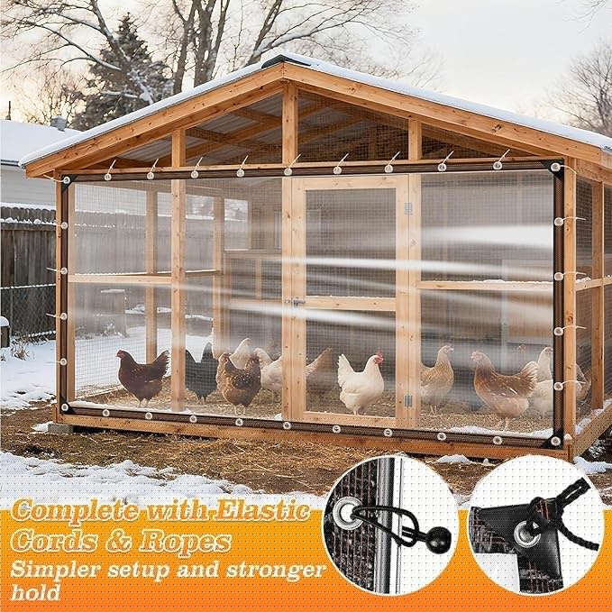 13x27FT Clear Tarps Heavy Duty Waterproof, Clear Vinyl Tarp with Grommets and Elastic Ball Rope, 3FT 4FT 5FT 6FT 7FT for Outdoor Patio Enclosure Greenhouse Chicken Coop Cover