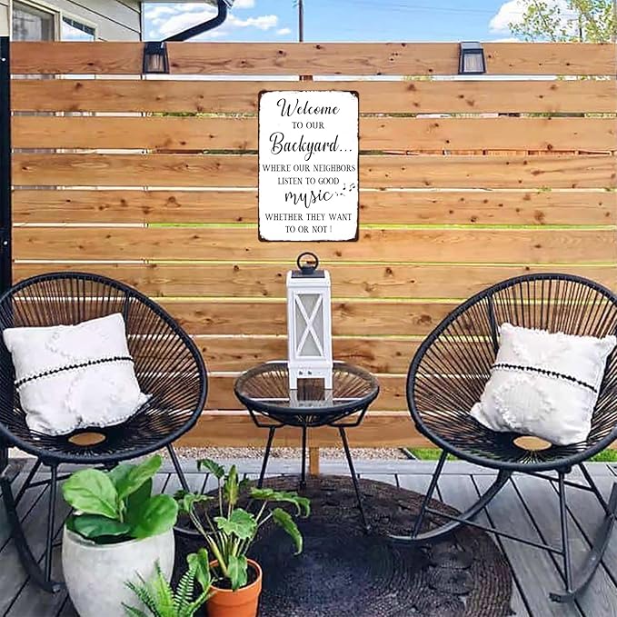 Generic Welcome to Our Backyard Where Our Neighbors Listen to Good Music Vintage Metal Sign For Wall Decor Backyard Signs Patio Bar Porch Deck Decor Outdoor Pool Decor 8x12 Inch