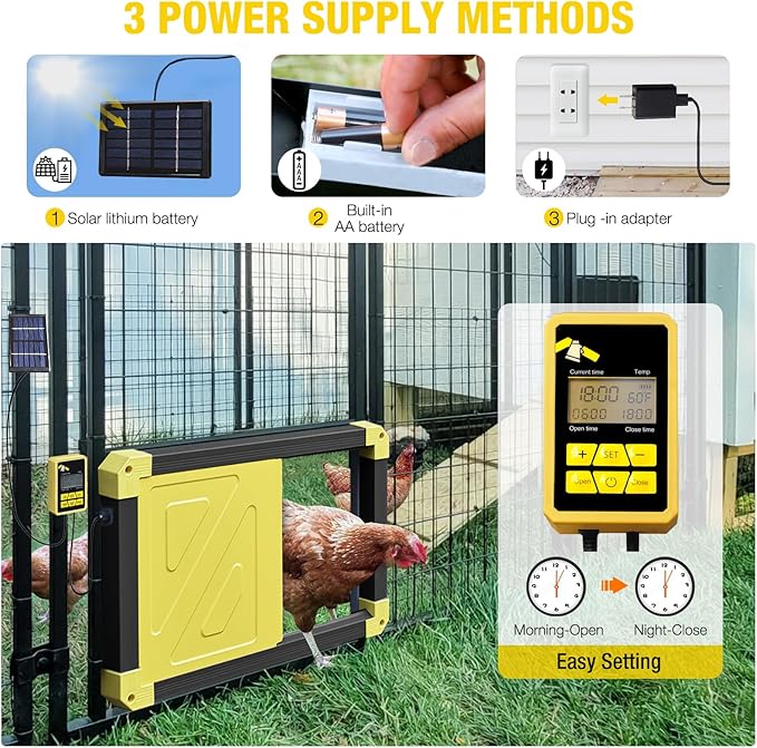 Aivituvin Automatic Chicken Coop Door Opener with Heating and Anti-Pinch Function Solar Powered Auto Chicken House Run Door Black