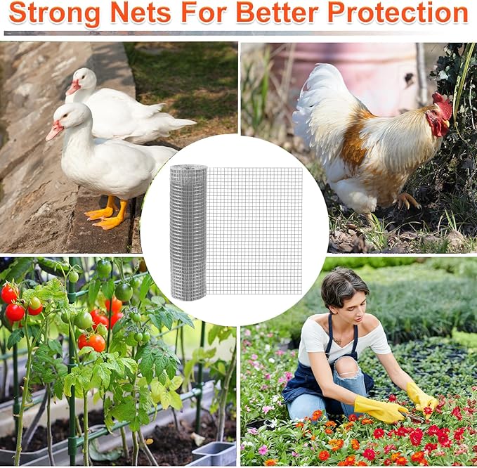 Wire Mesh Roll for Poultry Cages 36IN x50FT- Heavy Duty Fencing Net for Farm Garden Animal Plant Protection, Chicken Wire Fence, Easy to Install Fencing for Rabbits, Birds, Vegetables (Silver)