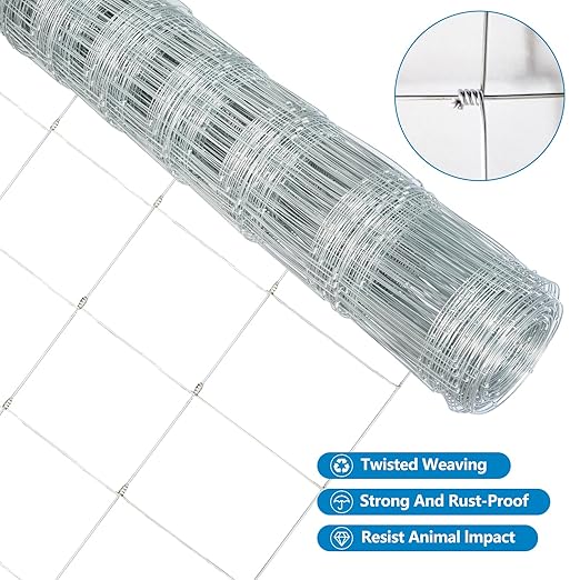 Farm Fence, 3ft X 164ft Wire Fence, Goat Cattle Deer Livestock Fence, Galvanized Woven Hog Wire Fencing,Fencing for Yard and Animals Protection