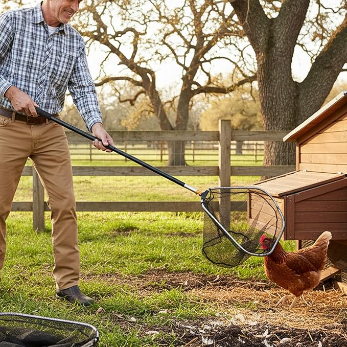 Chicken Net Catcher, Chicken Catching Net, Telescopic Catcher with Stainless Steel Tube Extension, Poultry Hook for Birds, Dogs, and Small Animals