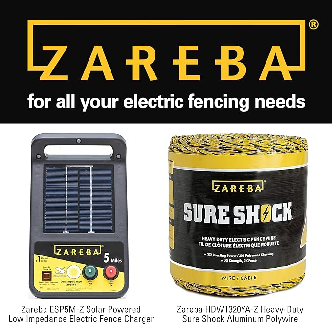 Zareba ESP5M-Z Solar Powered Electric Fence Charger - 5 Mile Lightning Electric Fence Energizer, Low Impedance, Contain Animals and Keep Out Predators, Black