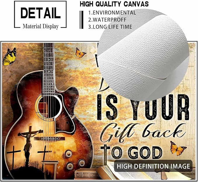 Christian Guitar Wall Art Inspirational Quotes Guitar Pictures Wall Decor Your Talent Is God'S Gift To You Framed Artwork Canvas Prints Music Room Decorations For Music Studio Bedroom 16"X20"