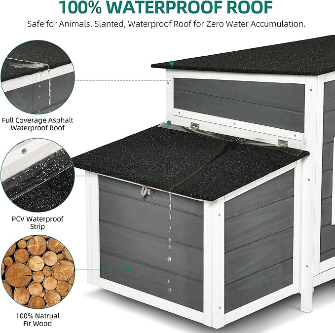 YITAHOME Chicken Coop 11.5ft² Large Wooden Chicken House Chicken Pen Outdoor with 2 Nesting Boxes Poultry Cage Rabbit Hutch Duck Cage with Weatherproof Roof (Grey)