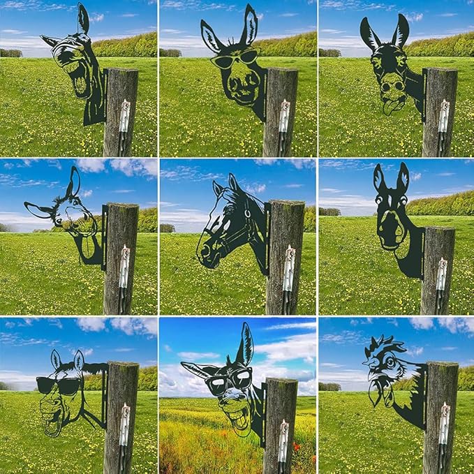 Farm Peeping Animal Metal Art Outdoor Decor Garden Fence Decoration, Farmhouse Backyard Hang Artwork Wall Decor, Outdoor Yard Art Patio Lawn Statue Gift for Loved Dad Grandpa (Horse)