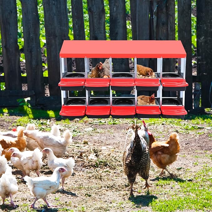 Chicken Nesting Box,Nesting Boxes for Chickens,Roll Away Nesting Boxes,10 Hole 2 Layer Hen Nest Boxes with Legs,Chicken Nesting Boxes,Easy Egg Collection,Cleanable Pull Out Hen Roosting Boxes