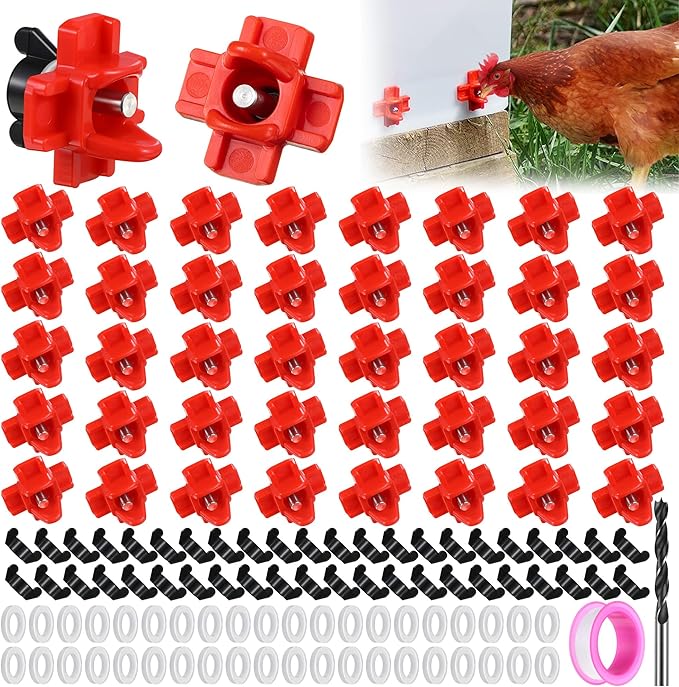 40 Pcs Horizontal Chicken Water Nipples with Drill Bit, Leakproof Poultry Water Nipples, Durable ABS & Stainless Steel, Automatic Chicken Waterer Spouts for Coop Outdoor Use