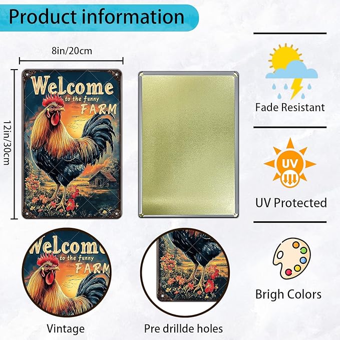 Metal Signs Welcome To My Funny Farm Sign Retro Aluminum Sign for Home Office Kitchen Bar Cafe Garden Wall Decor 12x8 Inch