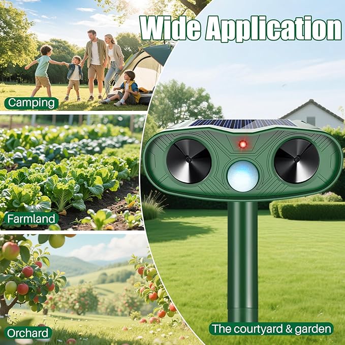 2026 IP65 Sonic Raccoon Fortress Pro Deer Repellent Outdoor, Solar Ultrasonic Animal Repellent Outdoor Squirrel Deterrent with Motion Sensor to Scare Cat Rabbit Skunk Dog Out of Garden Farm(4Pack)