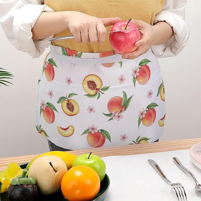 Unisex Apron for Cooking Server Waitress Half Waist Apron with 3 Pockets