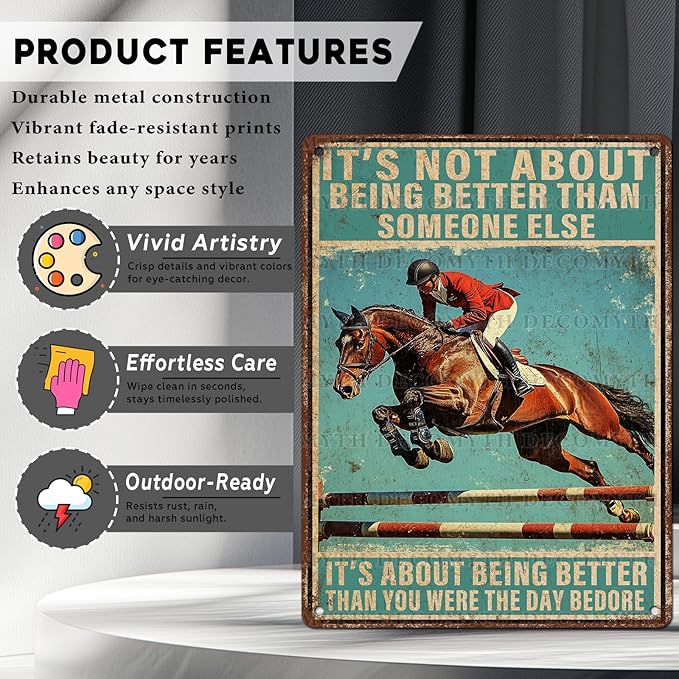 Vintage Tin Sign Horse Riding This is My Happy Place Tin Sign for Home Countryside Farm Farmhouse Backyard Patio Outdoor Wall Decoration 12 * 16inch