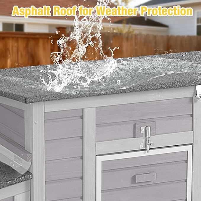 Aivituvin Large Wooden Chicken Coop, Double Nesting Boxes, Waterproof Asphalt Roof, Stainless Steel Hardware, Pull-Out Tray, Secure Poultry House for 2–4 Chickens