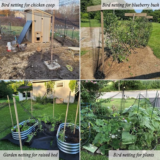 Junflying Bird Netting, 20x20 FT – 1/2" Mesh, Woven Garden Netting Against Birds, Deer, Rabbits, Small Animals, Mesh Net Roof Cover for Bed, Vegetables, Fruit Tree, Blueberry Bush & Strawberry Plant