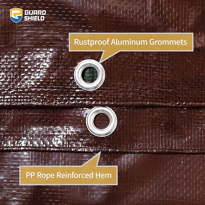 GUARD SHIELD Brown/Green Tarp 12x14 Feet Medium Duty Outdoor Waterproof Multi Purpose Poly Tarps Cover 7mil