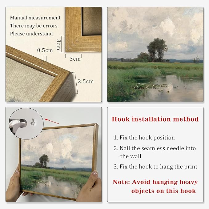 Farmhouse River Artwork Vintage Landscape Framed Pictures Nature Wilderness Wall Art Rustic Landscape Painting Wilderness Green Poster Farmhouse Scenery Picture Countryside Canvas Wall Art 8x10in Framed