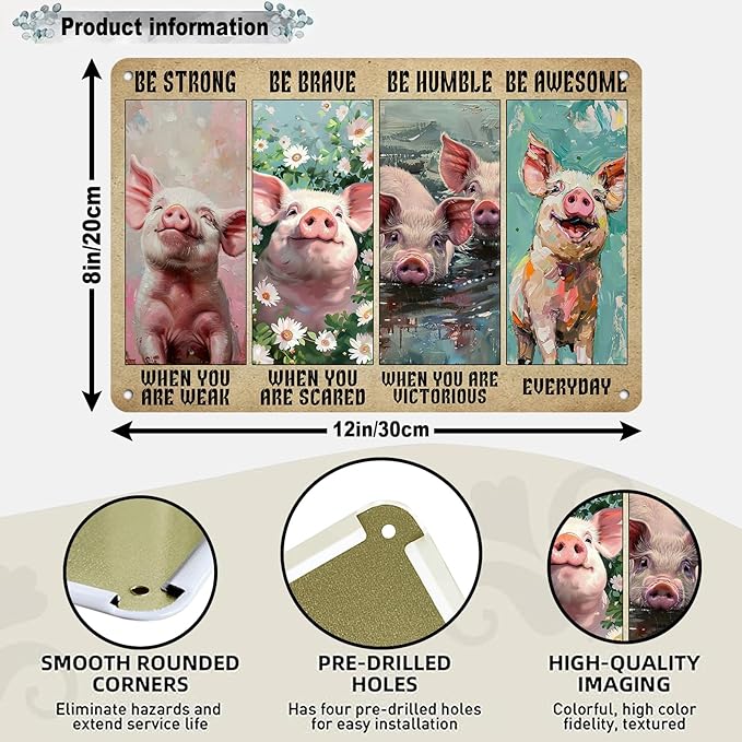 Funny Pig Decor Vintage Farm Art Sign Retro Metal Tin Sign Pet Lovers Motivational Quote for Home Office Room Coffee Bar Shop Wall Decor Poster Gift 12 * 8in