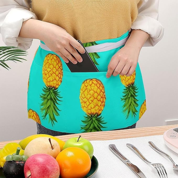 Unisex Apron for Cooking Server Waitress Half Waist Apron with 3 Pockets