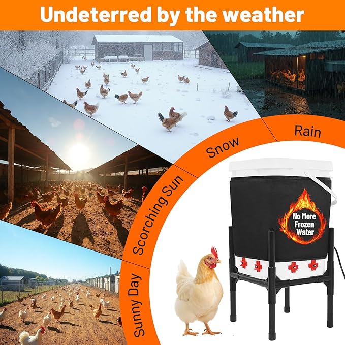Heated Chicken Waterer 5 Gallon with Stand – 20L Chicken Heated Poultry Waterer, 8 Freeze-Proof Nipples with 4 Extras, Chicken Water Heater for Winter, Easy Clean Anti-Tip Design