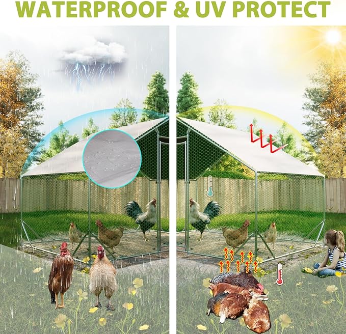 Multi-Functional Waterproof and UV-Protected Outdoor Metal Chicken Coop Cover with 22 Free Bungee Balls