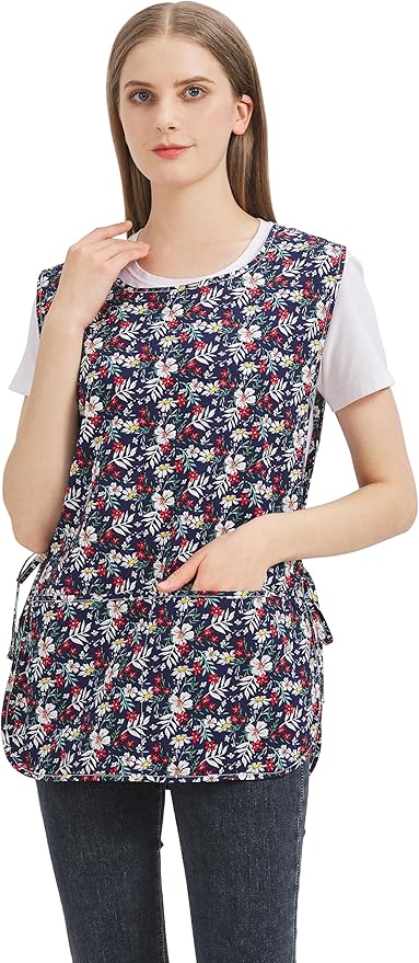 Nanxson Women Cobbler Apron with 2 Patch Pockets Cotton printed Smock with Side Ties for Work Chef kitchen CF3187