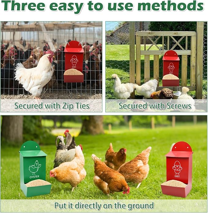 2Pcs Large Chicken Grit and Oyster Shell Feeder for Hens Metal Chicken Feeder with Covers Hanging Poultry Feeders Rainproof Chicken Coop Accessories
