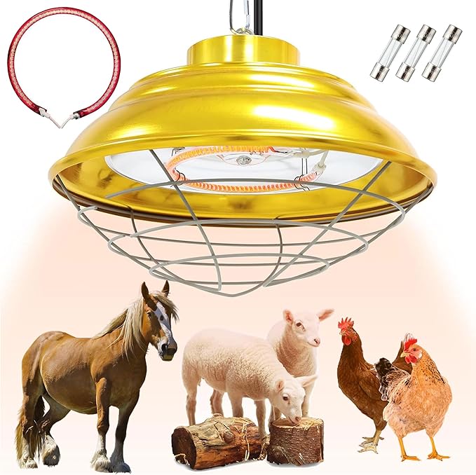 Heat Lamp for Chickens,300W-600W Dual-Temperature Chicken Coop Heater,Carbon Fiber Heating Element,Aluminum Alloy Shade & 6.6' Hanging Chain for Winter Poultry Warmth