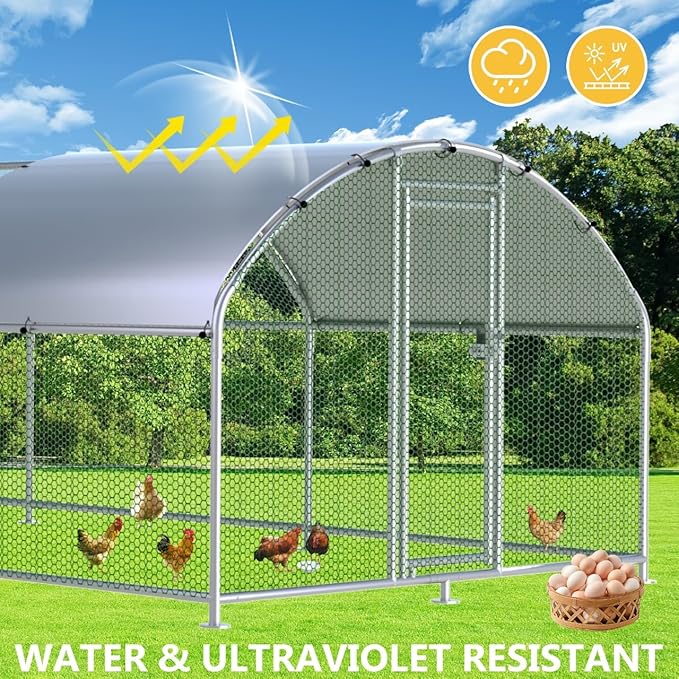 HITTITE Large Metal Chicken Coop with Run, 12.8 x 9.84 x 6.23 ft Walk in Poultry Cage Chicken Run Pen, Dome Roof Outdoor Chicken Runs for Yard with Waterproof & Anti-UV Cover
