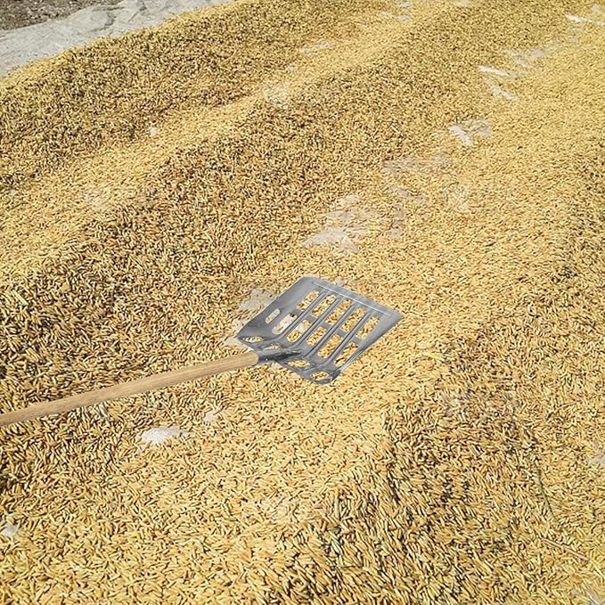 Veemoon Multi-Functional Grain Scoop Shovel for Corn Collecting and Farming, 35cm Wide Hollow Steel Maize Grain Spade, Farm and Garden Hand Tool for Harvesting and Soil Sifting