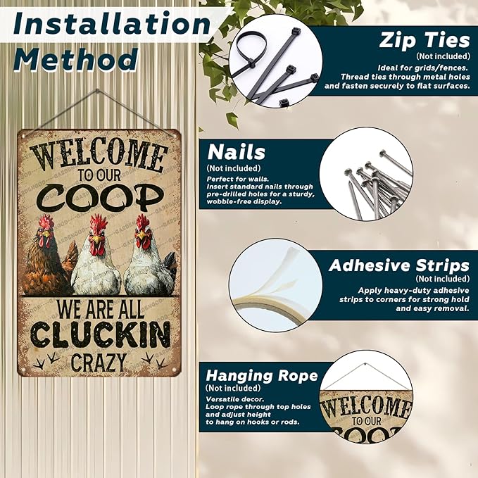 Chicken Metal Tin Sign Welcome To Our Coop We Are All Cluckin Crazy Vintage Tin Sign For Chicken Wall Farmhouse Farm Home Coop Decor 12x8 Inch